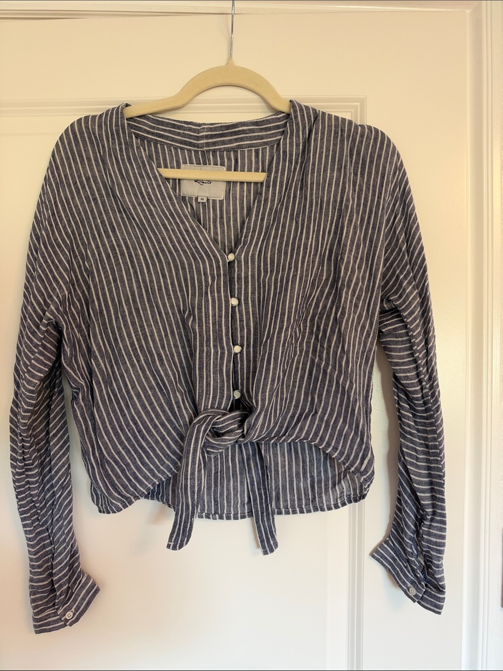 Rails Navy and White Striped Tie-Front Button Down Shirt